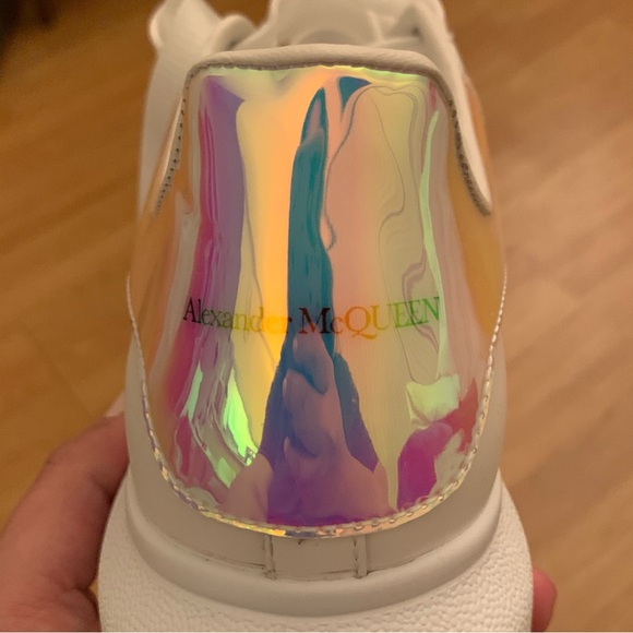 Alexander Mcqueen Oversized Platform Sneakers Leather Wht Iridescent Womens Sz11 - Picture 14 of 15
